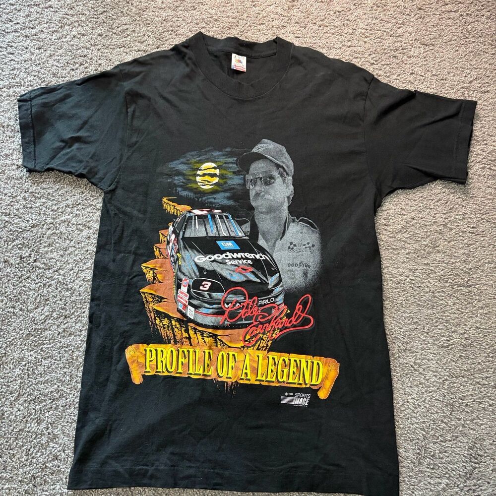 Vintage 90s Dale Earnhardt NASCAR Profile Of A Legend Racing T Shirt Size Large